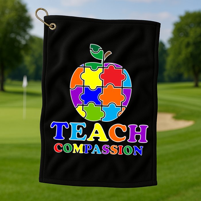 Teach Compassion Autism Awareness Teacher Apple Puzzle Golf Towel