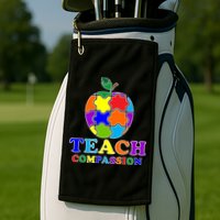 Teach Compassion Autism Awareness Teacher Apple Puzzle Golf Towel