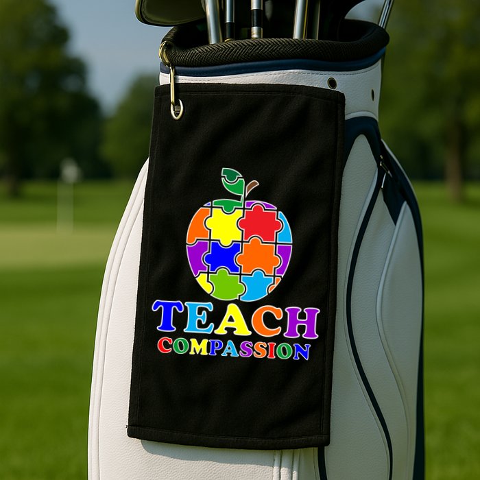 Teach Compassion Autism Awareness Teacher Apple Puzzle Golf Towel