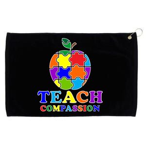 Teach Compassion Autism Awareness Teacher Apple Puzzle Grommeted Golf Towel