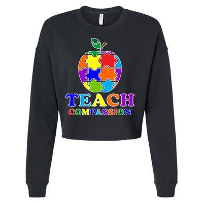 Teach Compassion Autism Awareness Teacher Apple Puzzle Cropped Pullover Crew