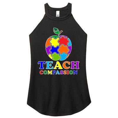 Teach Compassion Autism Awareness Teacher Apple Puzzle Women's Perfect Tri Rocker Tank