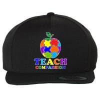 Teach Compassion Autism Awareness Teacher Apple Puzzle Wool Snapback Cap