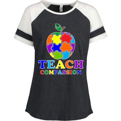 Teach Compassion Autism Awareness Teacher Apple Puzzle Enza Ladies Jersey Colorblock Tee