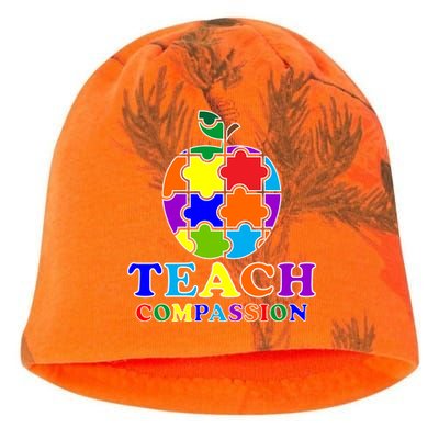 Teach Compassion Autism Awareness Teacher Apple Puzzle Kati - Camo Knit Beanie