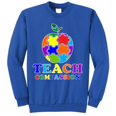 Teach Compassion Autism Awareness Teacher Apple Puzzle Sweatshirt