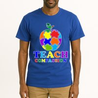 Teach Compassion Autism Awareness Teacher Apple Puzzle Tall T-Shirt
