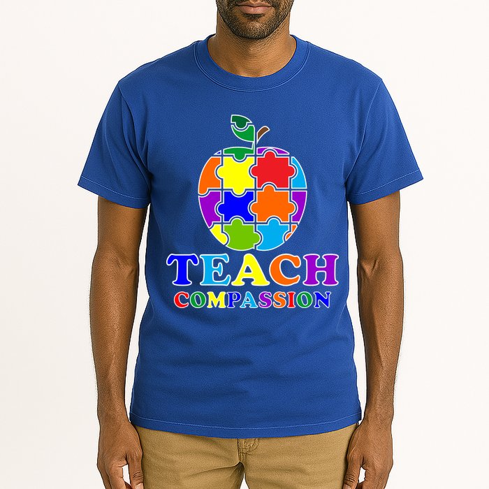 Teach Compassion Autism Awareness Teacher Apple Puzzle Tall T-Shirt
