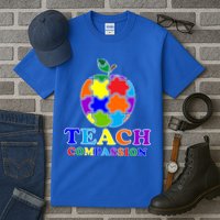 Teach Compassion Autism Awareness Teacher Apple Puzzle Tall T-Shirt