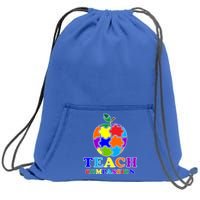 Teach Compassion Autism Awareness Teacher Apple Puzzle Sweatshirt Cinch Pack Bag