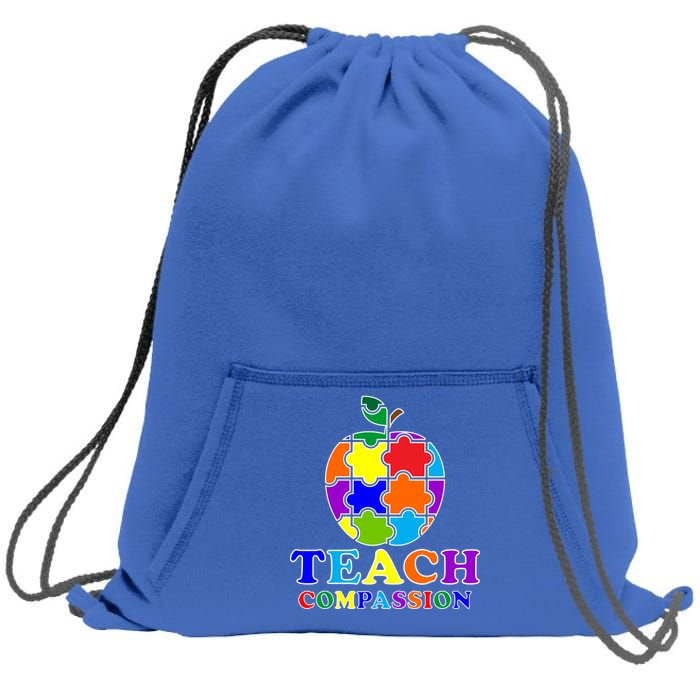 Teach Compassion Autism Awareness Teacher Apple Puzzle Sweatshirt Cinch Pack Bag