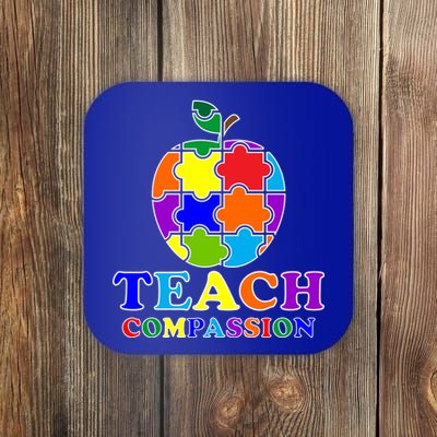 Teach Compassion Autism Awareness Teacher Apple Puzzle Coaster