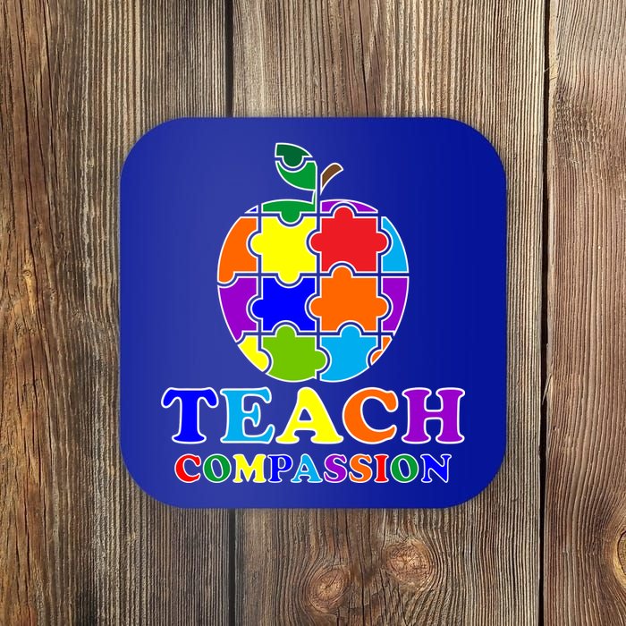 Teach Compassion Autism Awareness Teacher Apple Puzzle Coaster