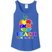 Teach Compassion Autism Awareness Teacher Apple Puzzle Ladies Essential Tank