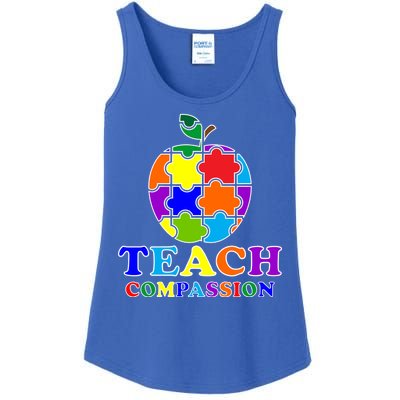 Teach Compassion Autism Awareness Teacher Apple Puzzle Ladies Essential Tank