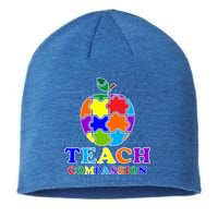 Teach Compassion Autism Awareness Teacher Apple Puzzle Sustainable Beanie