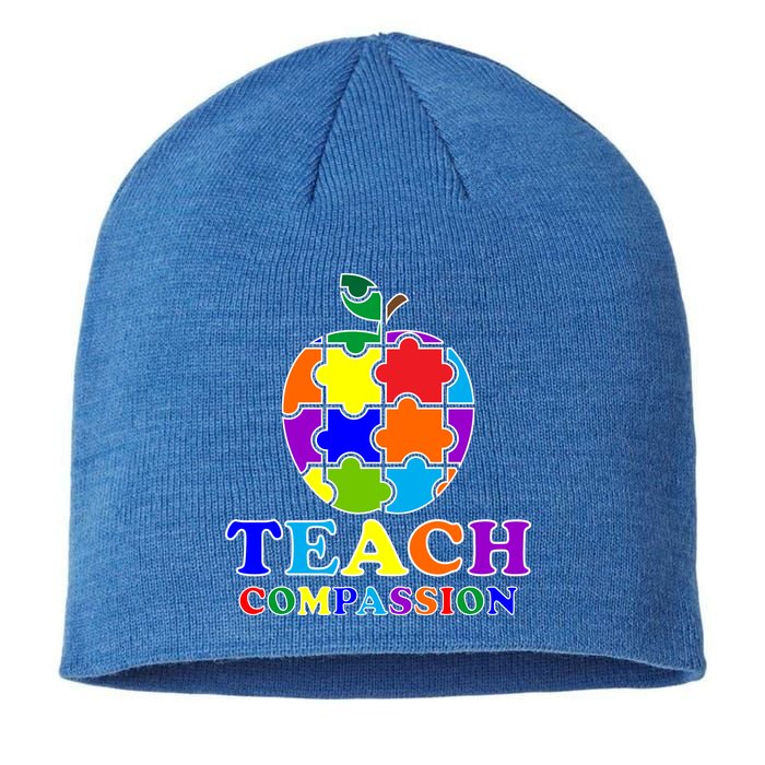 Teach Compassion Autism Awareness Teacher Apple Puzzle Sustainable Beanie