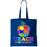 Teach Compassion Autism Awareness Teacher Apple Puzzle Tote Bag