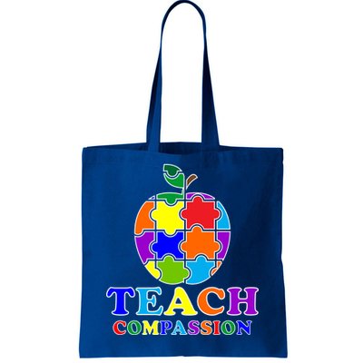 Teach Compassion Autism Awareness Teacher Apple Puzzle Tote Bag