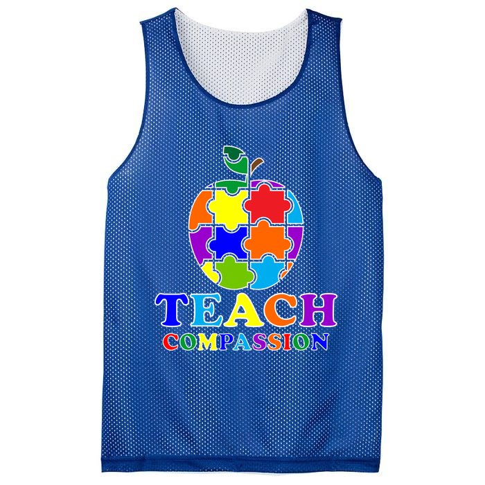 Teach Compassion Autism Awareness Teacher Apple Puzzle Mesh Reversible Basketball Jersey Tank