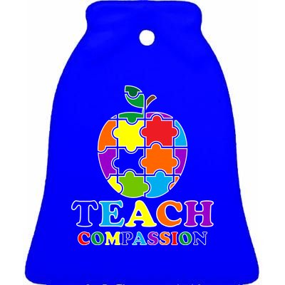 Teach Compassion Autism Awareness Teacher Apple Puzzle Ceramic Bell Ornament