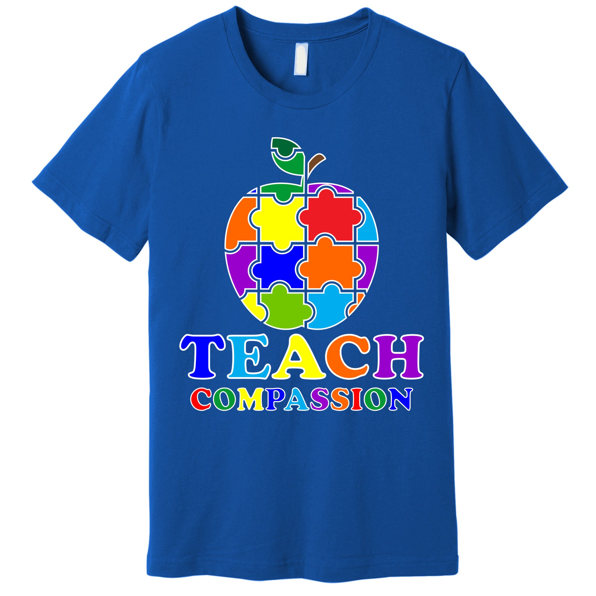 Teach Compassion Autism Awareness Teacher Apple Puzzle Premium T-Shirt