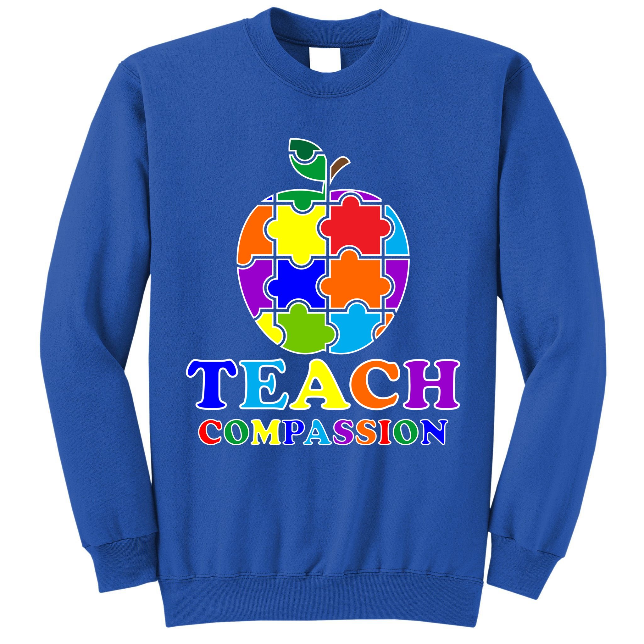 Teach Compassion Autism Awareness Teacher Apple Puzzle Tall Sweatshirt