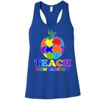 Teach Compassion Autism Awareness Teacher Apple Puzzle Women's Racerback Tank