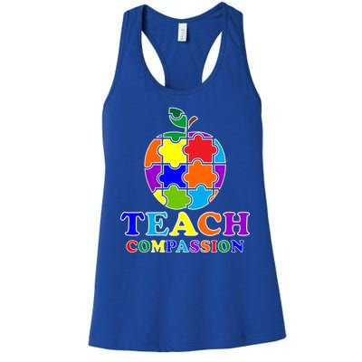 Teach Compassion Autism Awareness Teacher Apple Puzzle Women's Racerback Tank