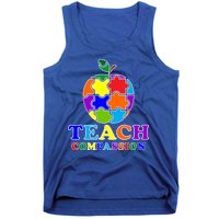 Teach Compassion Autism Awareness Teacher Apple Puzzle Tank Top