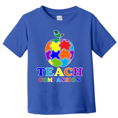 Teach Compassion Autism Awareness Teacher Apple Puzzle Toddler T-Shirt