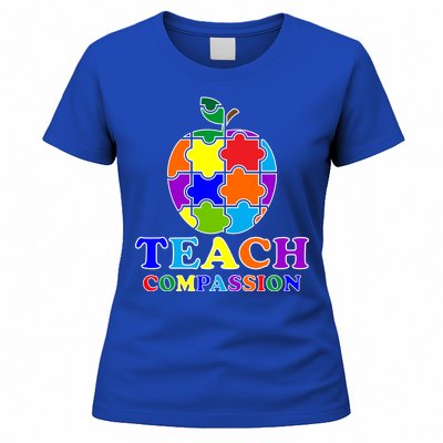 Teach Compassion Autism Awareness Teacher Apple Puzzle Women's T-Shirt