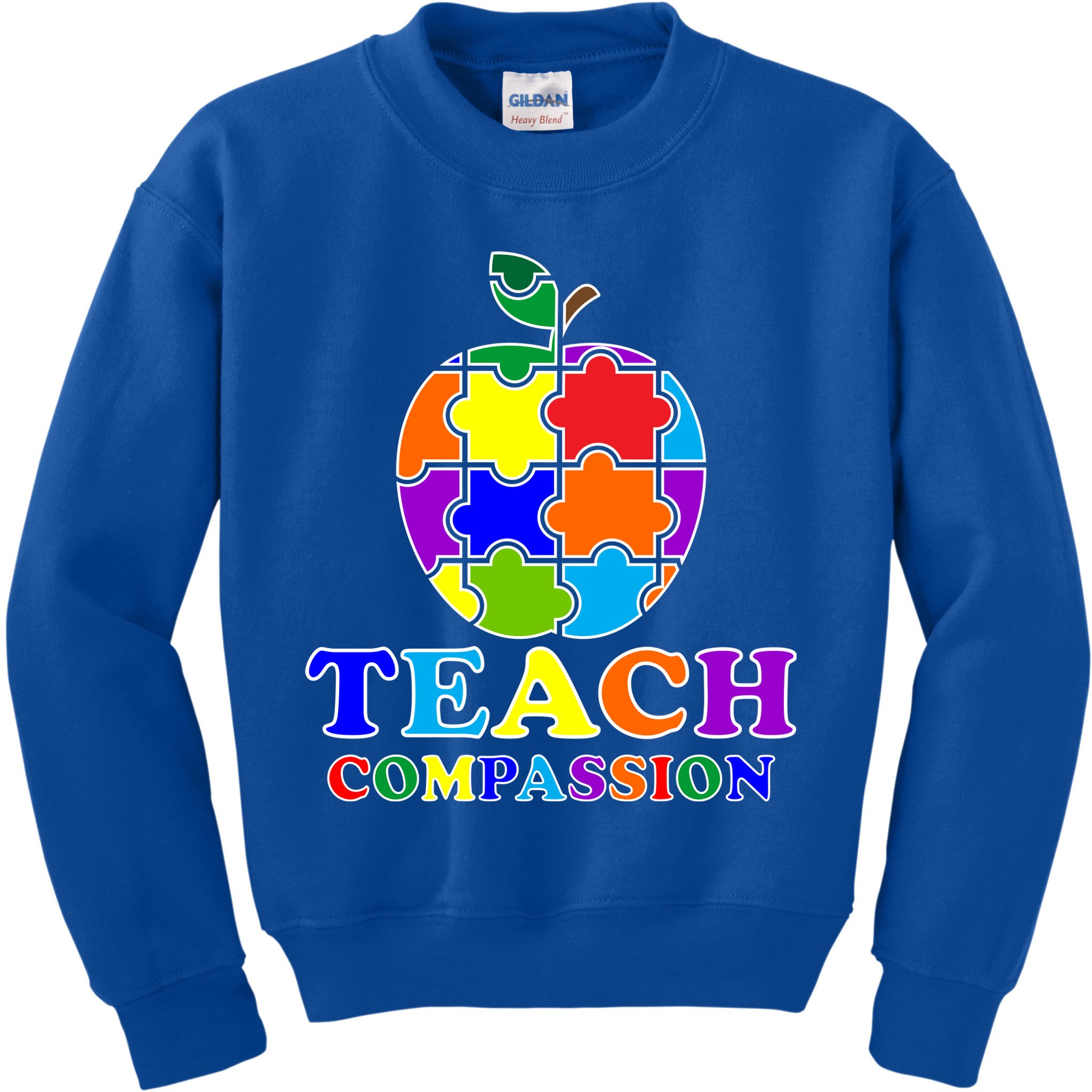 Teach Compassion Autism Awareness Teacher Apple Puzzle Kids Sweatshirt