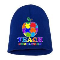 Teach Compassion Autism Awareness Teacher Apple Puzzle Short Acrylic Beanie