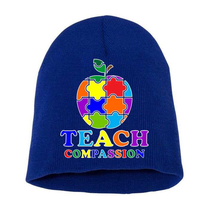 Teach Compassion Autism Awareness Teacher Apple Puzzle Short Acrylic Beanie