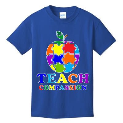 Teach Compassion Autism Awareness Teacher Apple Puzzle Kids T-Shirt