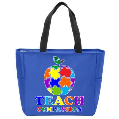 Teach Compassion Autism Awareness Teacher Apple Puzzle Zip Tote Bag