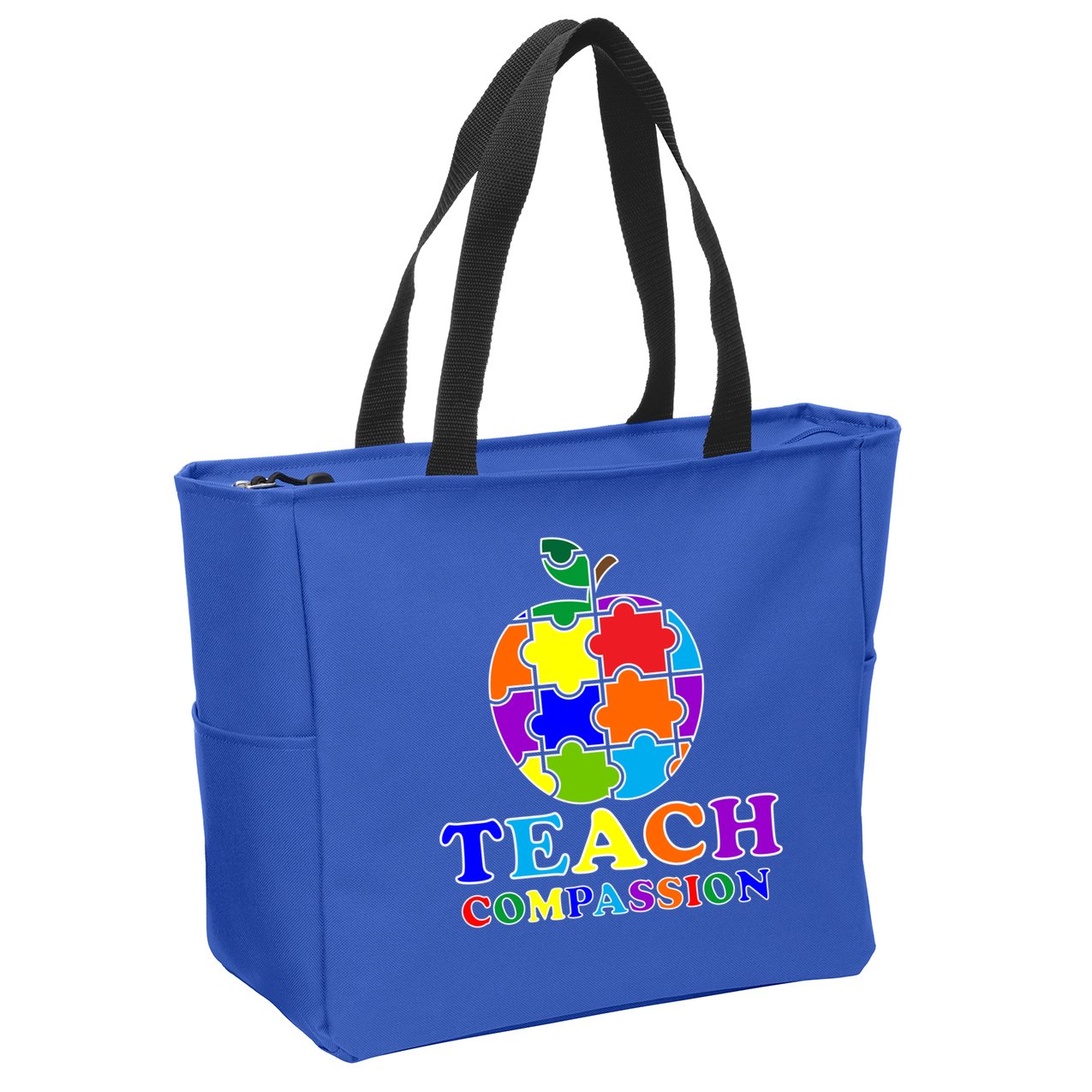 Teach Compassion Autism Awareness Teacher Apple Puzzle Zip Tote Bag