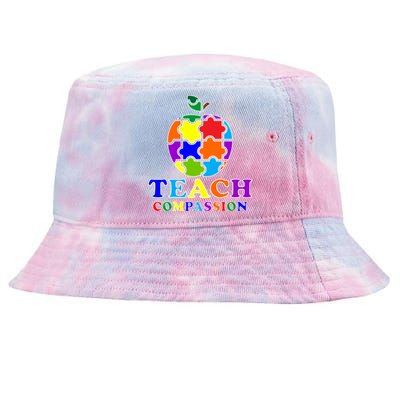 Teach Compassion Autism Awareness Teacher Apple Puzzle Tie-Dyed Bucket Hat