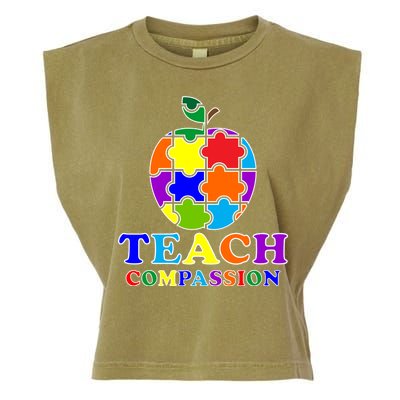 Teach Compassion Autism Awareness Teacher Apple Puzzle Garment-Dyed Women's Muscle Tee