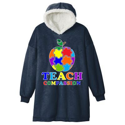 Teach Compassion Autism Awareness Teacher Apple Puzzle Hooded Wearable Blanket