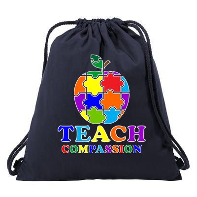 Teach Compassion Autism Awareness Teacher Apple Puzzle Drawstring Bag