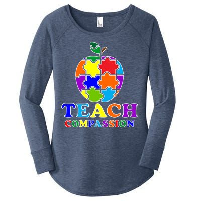 Teach Compassion Autism Awareness Teacher Apple Puzzle Women's Perfect Tri Tunic Long Sleeve Shirt