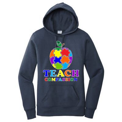 Teach Compassion Autism Awareness Teacher Apple Puzzle Women's Pullover Hoodie