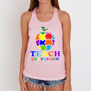 Teach Compassion Autism Awareness Teacher Apple Puzzle Women's Knotted Racerback Tank