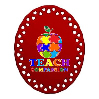 Teach Compassion Autism Awareness Teacher Apple Puzzle Ceramic Oval Ornament