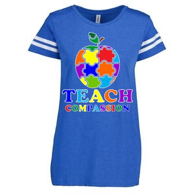 Teach Compassion Autism Awareness Teacher Apple Puzzle Enza Ladies Jersey Football T-Shirt