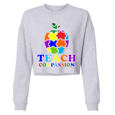 Teach Compassion Autism Awareness Teacher Apple Puzzle Cropped Pullover Crew