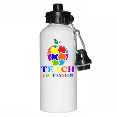 Teach Compassion Autism Awareness Teacher Apple Puzzle Aluminum Water Bottle