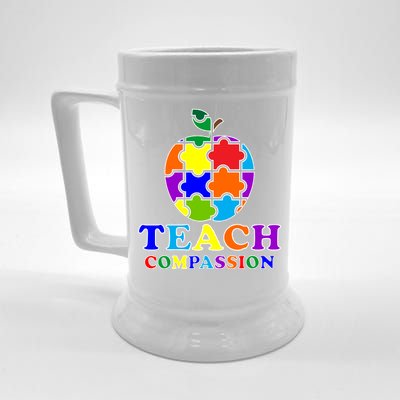 Teach Compassion Autism Awareness Teacher Apple Puzzle Beer Stein